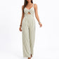 Striped Wide Leg Jumpsuit with Twist Front Cutout and Spaghetti Straps