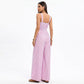 Striped Wide Leg Jumpsuit with Twist Front Cutout and Spaghetti Straps