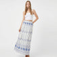Embroidered Maxi Skirt with Tiered A Line Silhouette and Border Detail