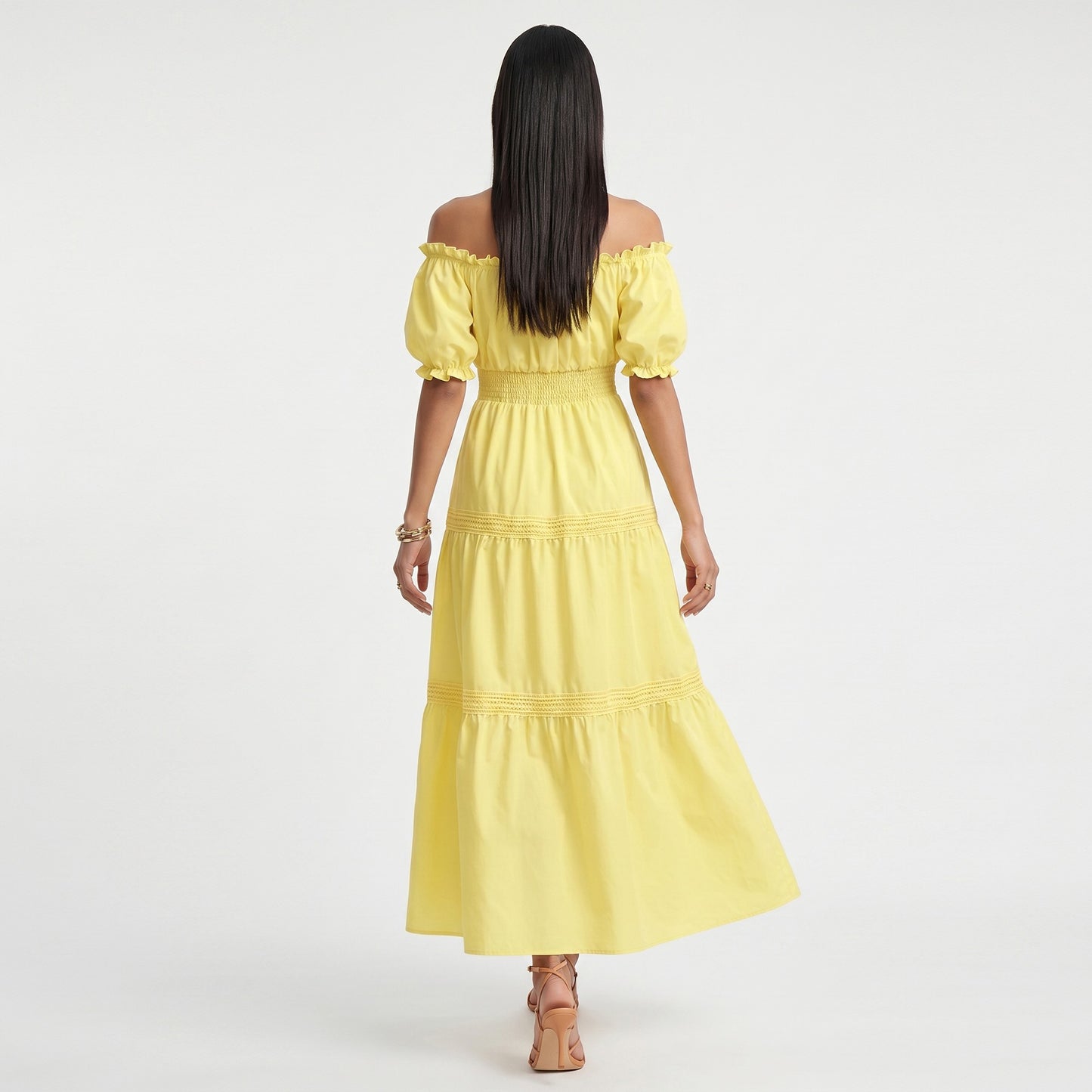 Off Shoulder Maxi Dress with Smocked Waist and Tiered Skirt