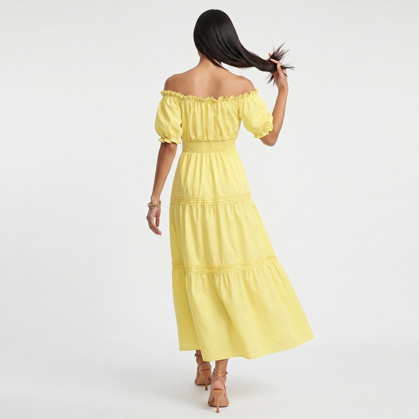 Off Shoulder Maxi Dress with Smocked Waist and Tiered Skirt