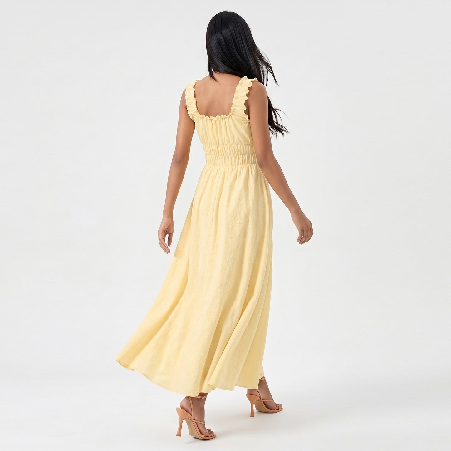 Smocked Maxi Dress with Ruffle Straps and Tie Front Neckline