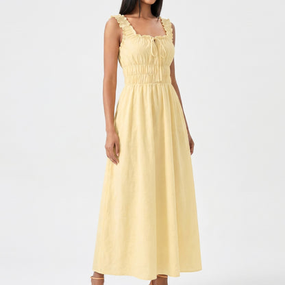 Smocked Maxi Dress with Ruffle Straps and Tie Front Neckline
