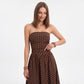 Polka Dot Strapless Maxi Dress with Ruched Bodice and Full Skirt