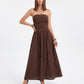 Polka Dot Strapless Maxi Dress with Ruched Bodice and Full Skirt