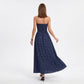 Polka Dot Strapless Maxi Dress with Ruched Bodice and Full Skirt