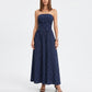 Polka Dot Strapless Maxi Dress with Ruched Bodice and Full Skirt