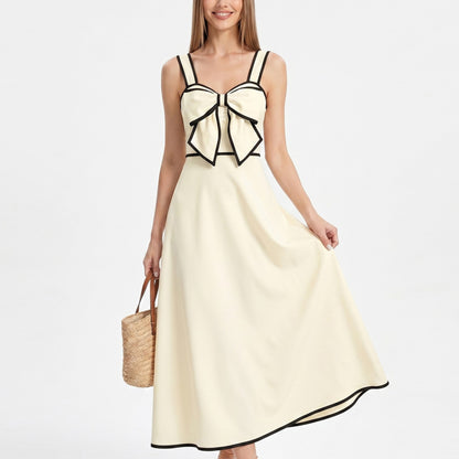 Bow Front Maxi Dress with Contrast Trim and Wide Straps