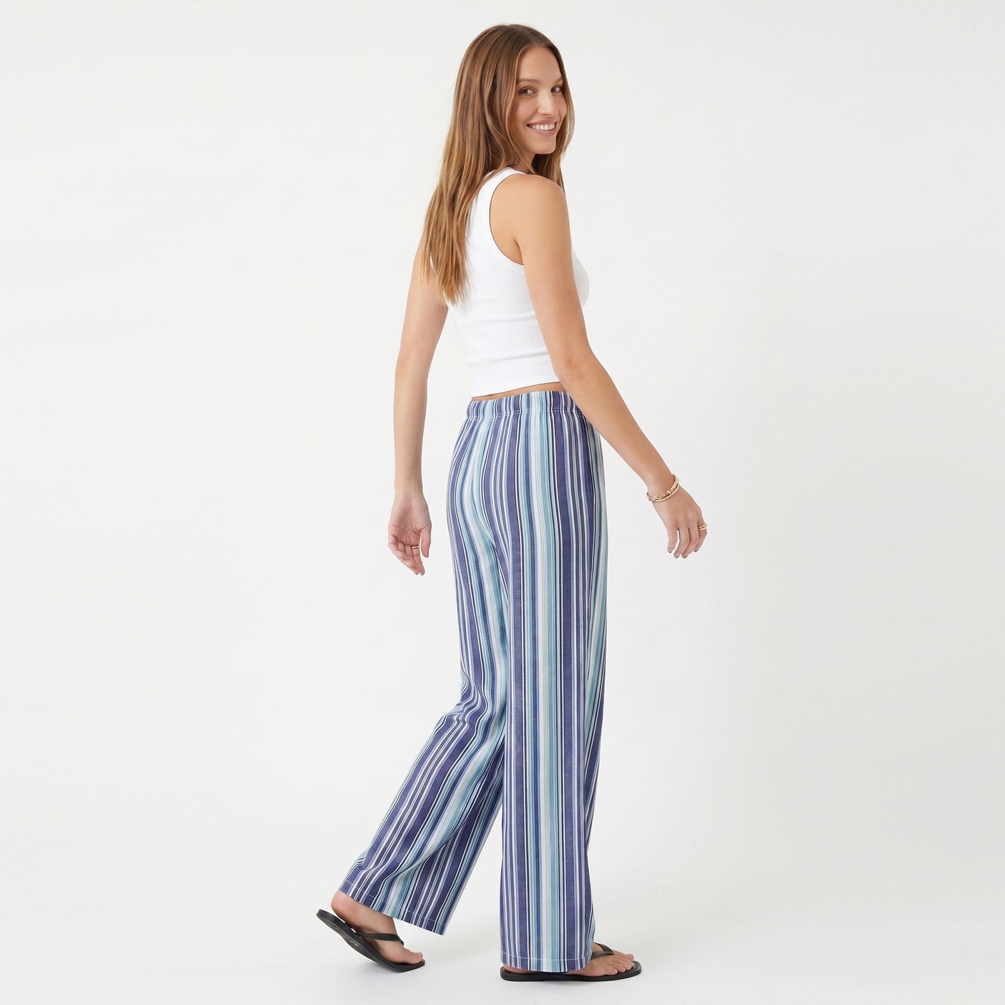 Striped Wide Leg Pants with Drawstring Waist