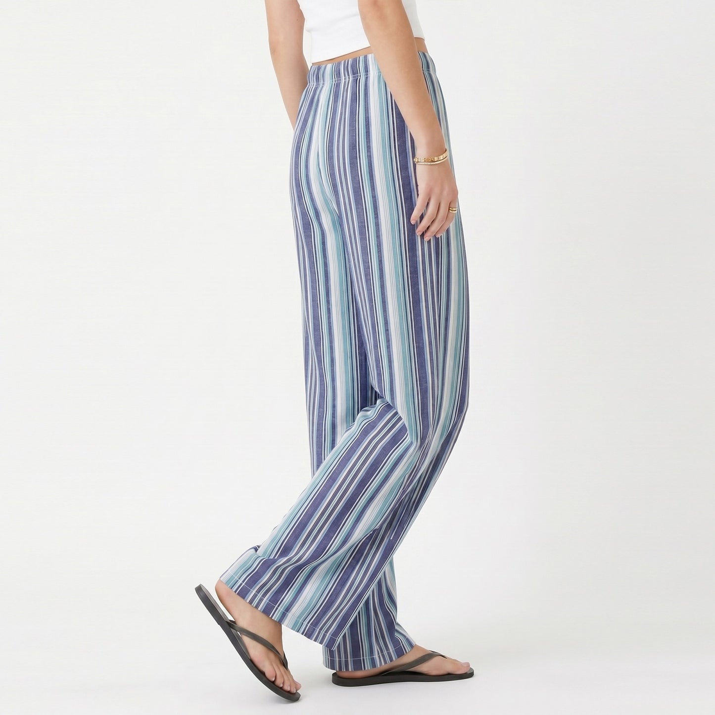 Striped Wide Leg Pants with Drawstring Waist