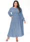 Anna-Kaci Women's Plus Size Casual Poet Long Sleeve Smocked Dress Crewneck Flowy Tiered Midi Dress