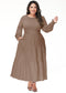 Anna-Kaci Women's Plus Size Casual Poet Long Sleeve Smocked Dress Crewneck Flowy Tiered Midi Dress