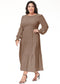 Anna-Kaci Women's Plus Size Casual Poet Long Sleeve Smocked Dress Crewneck Flowy Tiered Midi Dress