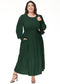 Anna-Kaci Women's Plus Size Casual Poet Long Sleeve Smocked Dress Crewneck Flowy Tiered Midi Dress