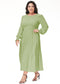 Anna-Kaci Women's Plus Size Casual Poet Long Sleeve Smocked Dress Crewneck Flowy Tiered Midi Dress