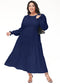 Anna-Kaci Women's Plus Size Casual Poet Long Sleeve Smocked Dress Crewneck Flowy Tiered Midi Dress