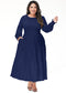 Anna-Kaci Women's Plus Size Casual Poet Long Sleeve Smocked Dress Crewneck Flowy Tiered Midi Dress