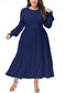 Anna-Kaci Women's Plus Size Casual Poet Long Sleeve Smocked Dress Crewneck Flowy Tiered Midi Dress