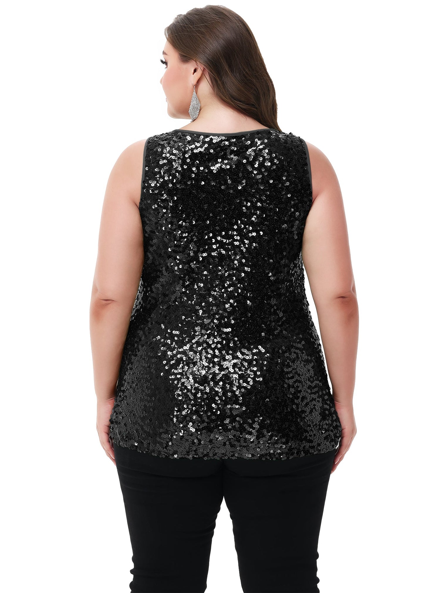 Womens Plus Size Sleeveless Sequin Tops Sparkle Shine Tank Top