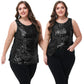 Womens Plus Size Sleeveless Sequin Tops Sparkle Shine Tank Top