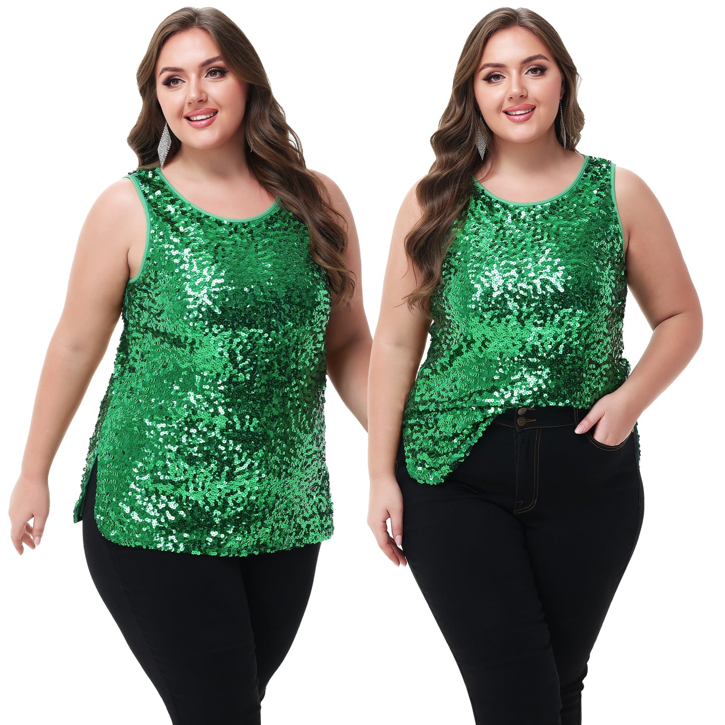 Womens Plus Size Sleeveless Sequin Tops Sparkle Shine Tank Top