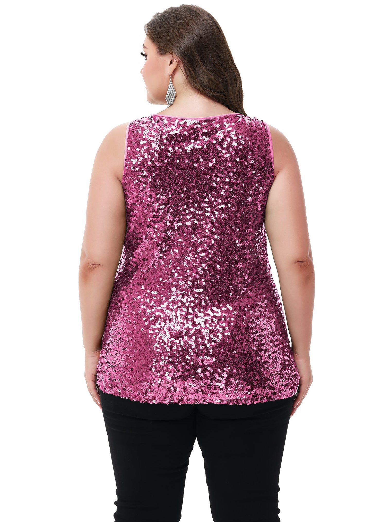 Womens Plus Size Sleeveless Sequin Tops Sparkle Shine Tank Top