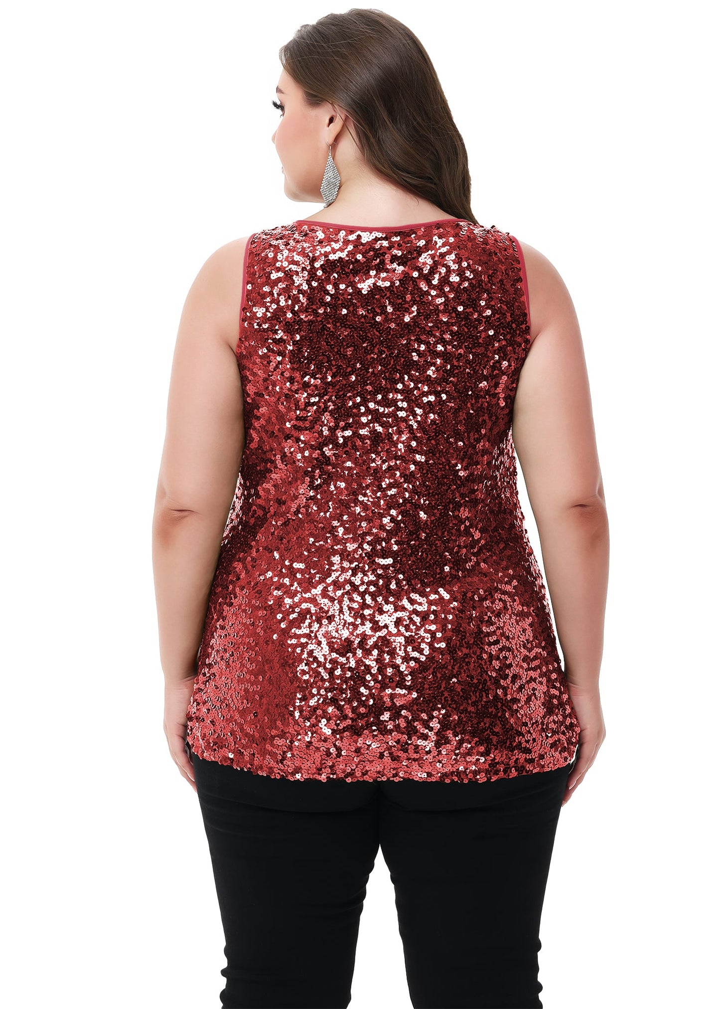 Womens Plus Size Sleeveless Sequin Tops Sparkle Shine Tank Top