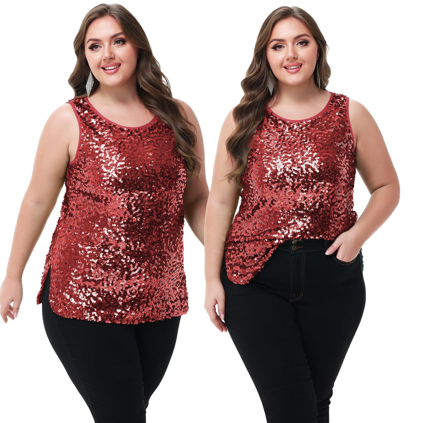 Womens Plus Size Sleeveless Sequin Tops Sparkle Shine Tank Top