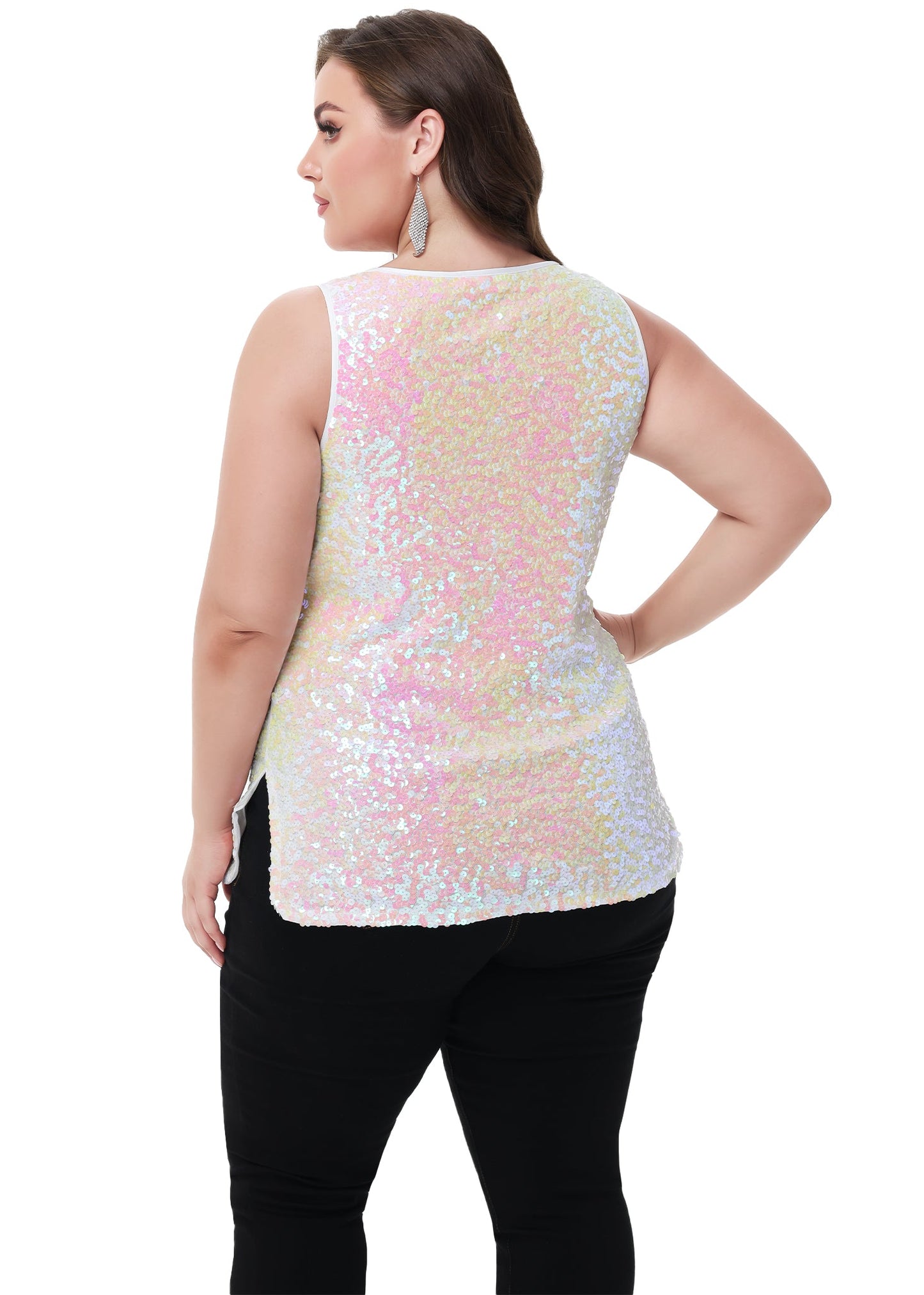 Womens Plus Size Sleeveless Sequin Tops Sparkle Shine Tank Top