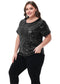 Women's Sequin Tops Plus Size Round Neck Sparkle Glitter Short Sleeve Party Tunic Blouse