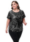 Women's Sequin Tops Plus Size Round Neck Sparkle Glitter Short Sleeve Party Tunic Blouse