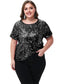 Women's Sequin Tops Plus Size Round Neck Sparkle Glitter Short Sleeve Party Tunic Blouse