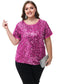 Women's Sequin Tops Plus Size Round Neck Sparkle Glitter Short Sleeve Party Tunic Blouse