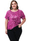 Women's Sequin Tops Plus Size Round Neck Sparkle Glitter Short Sleeve Party Tunic Blouse