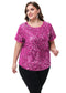 Women's Sequin Tops Plus Size Round Neck Sparkle Glitter Short Sleeve Party Tunic Blouse