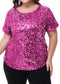 Women's Sequin Tops Plus Size Round Neck Sparkle Glitter Short Sleeve Party Tunic Blouse