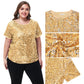 Women's Sequin Tops Plus Size Round Neck Sparkle Glitter Short Sleeve Party Tunic Blouse