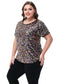 Women's Sequin Tops Plus Size Round Neck Sparkle Glitter Short Sleeve Party Tunic Blouse