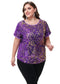 Women's Sequin Tops Plus Size Round Neck Sparkle Glitter Short Sleeve Party Tunic Blouse