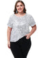 Women's Sequin Tops Plus Size Round Neck Sparkle Glitter Short Sleeve Party Tunic Blouse