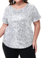 Women's Sequin Tops Plus Size Round Neck Sparkle Glitter Short Sleeve Party Tunic Blouse