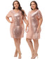 Anna-Kaci Women's Plus Size Short Sleeve Sequin Dresses V Neck T Shirt Shift Sparkle Dress