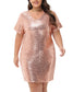 Anna-Kaci Women's Plus Size Short Sleeve Sequin Dresses V Neck T Shirt Shift Sparkle Dress