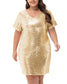 Anna-Kaci Women's Plus Size Short Sleeve Sequin Dresses V Neck T Shirt Shift Sparkle Dress