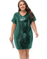 Anna-Kaci Women's Plus Size Short Sleeve Sequin Dresses V Neck T Shirt Shift Sparkle Dress