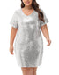 Anna-Kaci Women's Plus Size Short Sleeve Sequin Dresses V Neck T Shirt Shift Sparkle Dress