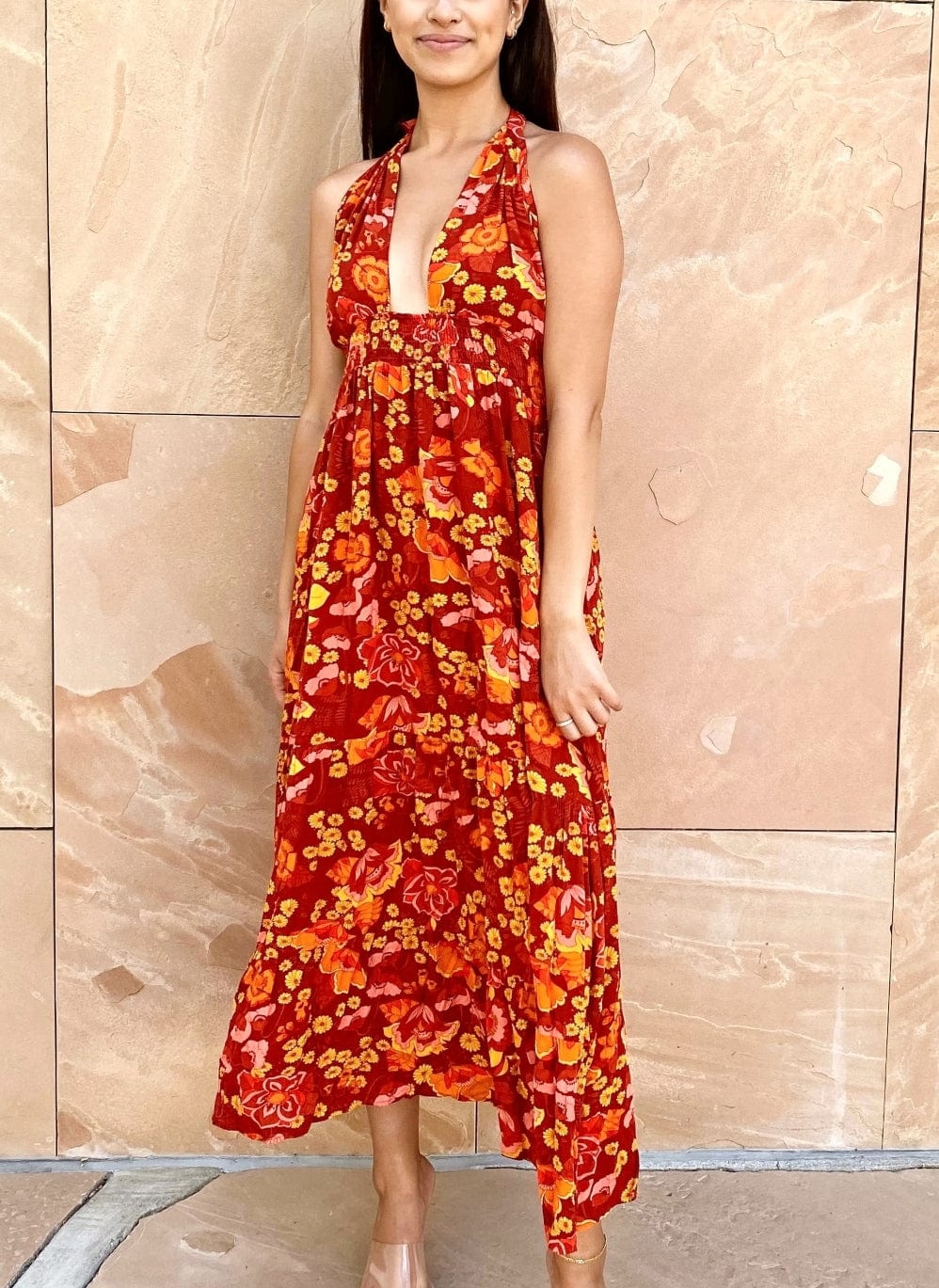 Halter Neck Floral Maxi Dress