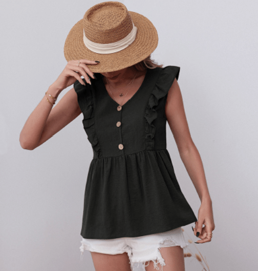 Ruffle Front Peplum Blouse