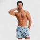 Men's Drawstring Elastic Waist Swim Trunks with Palm Tree Print and Mesh Lining