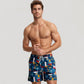 Men's Geometric Palm Tree Swim Trunks with Quick-Dry Fabric and Adjustable Drawstring Waist for Bold Summer Style
